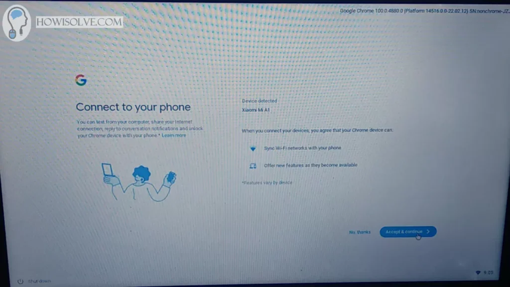 Click on Accept and continue to connect your phone