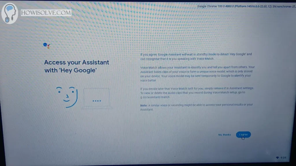 Select I agree if you want to enable google assistant