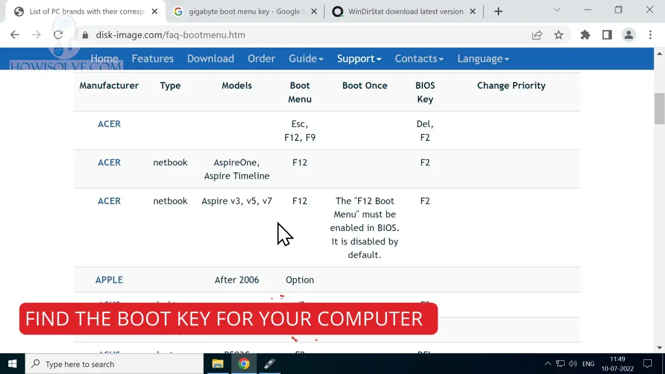 Find the Boot Key For Your Computer